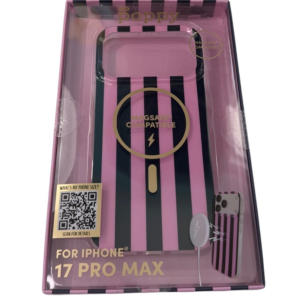 XO Poppy iPhone 17 Pro Max MagSafe Case Pink Black Stripe Slim Protective Cover